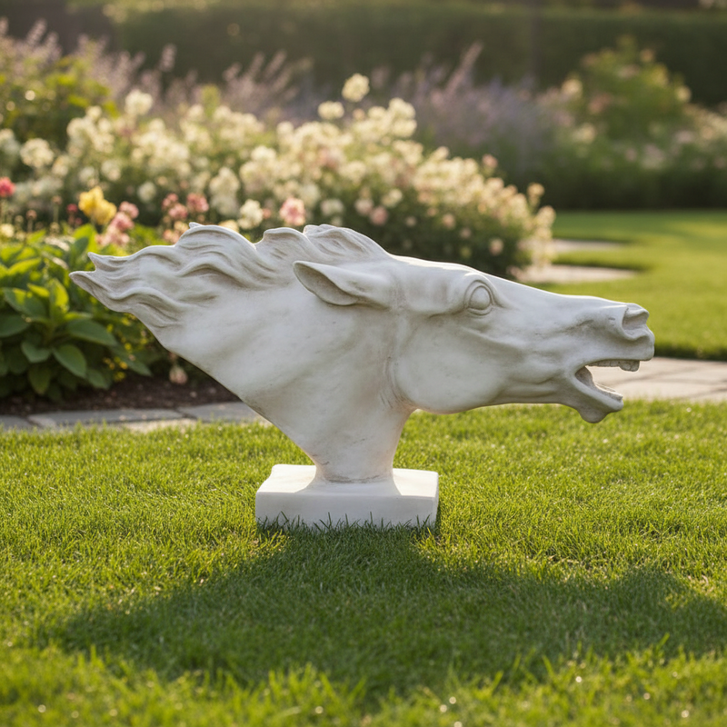 Horse Head Garden Statue (15 - Inch) Side Angle