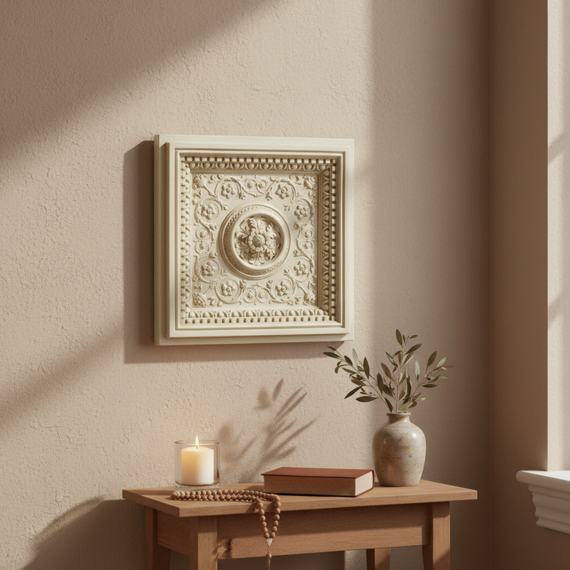 Coffered Ceiling Tile Outdoor Plaque (24.0 - Inch) Side View