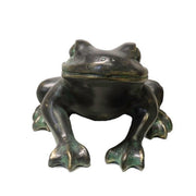 Frog sculpture with smooth, rounded features in an old world European style, evoking classical and Renaissance influences. Side View