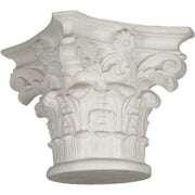 Corinthian column capital with ornate acanthus leaves, scrolls, and classical floral motifs in old world European style.