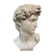 Classical Renaissance bust with intricate curls and strong features, inspired by old world European sculpture. Side View