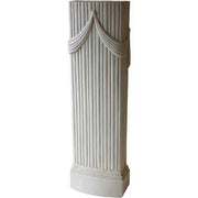 Fluted classical column pedestal with ornate draped swag detail, inspired by old world European and Greek architectural styles.
