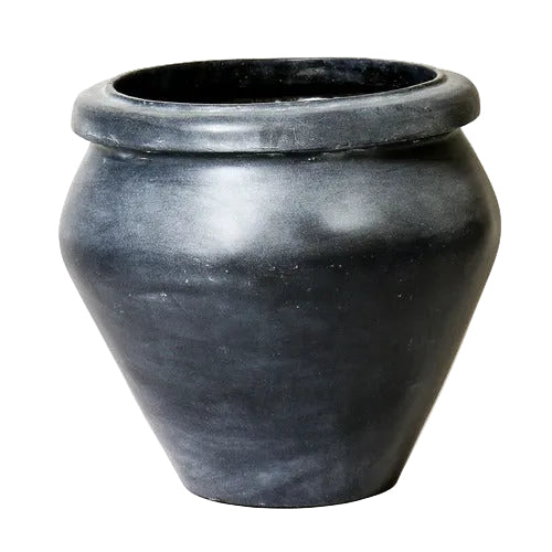 Classical old world European urn with a wide rim and tapered base, featuring a simple, understated, and timeless silhouette.