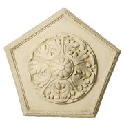 Pentagonal ornate ceiling medallion with classical Baroque floral relief and intricate old world European detailing.