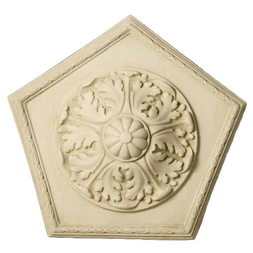 Pentagonal ornate ceiling medallion with classical Baroque floral relief and intricate old world European detailing.