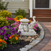 Elephant-shaped pedestal with ornate classical detailing and old world European accents, featuring Baroque-inspired decorative patterns. Side Angle
