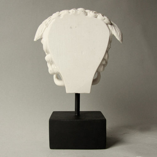 Medusa head sculpture with classical Greek and ornate Baroque details, featuring serpentine hair and dramatic facial expression. Side View