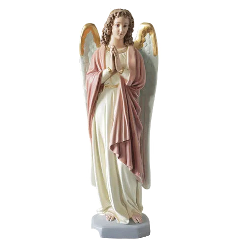  Innocent Standing angel statue with Praying hands, featuring large detailed wings  on a rectangular base.