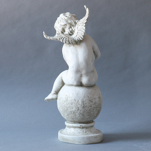 Winged Cherub Outdoor Statue (16 - Inch) Side View