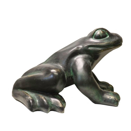 Frog sculpture with smooth, rounded features in an old world European style, evoking classical and Renaissance influences.
