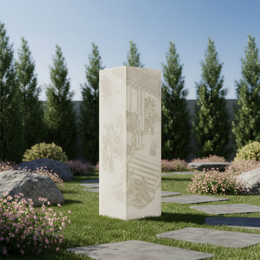 Oriental Rectangle Ped Statue (40 - Inch) Side Angle