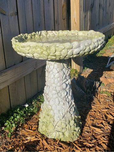 Stone And Flower Birdbath Statue (22 - Inch) Side View