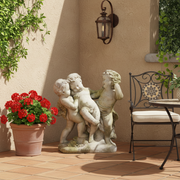 Baroque-style sculpture of three playful cherubs in a dynamic, ornate composition with classical European detailing. Side Angle