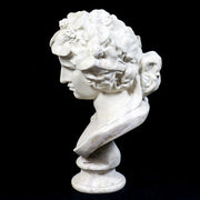 Classical Greco-Roman style bust with ornate floral crown and serene facial expression, inspired by Renaissance sculpture. Side View