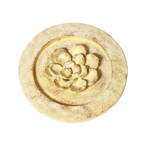 Ornate round medallion with raised floral motif, featuring classical old world European and Renaissance-inspired detailing.