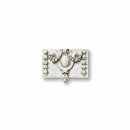 Ornate Baroque-style wall plaque with central oval medallion, floral garlands, and classical scrollwork detailing.