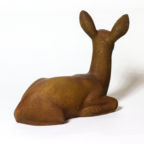 Sitting Deer Fawn Garden Statue (14 - Inch) Side Angle View