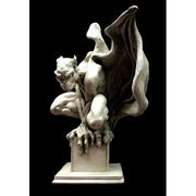 Gothic gargoyle statue with outstretched wings, crouching posture, and ornate, medieval-inspired detailing on a square pedestal. Side View