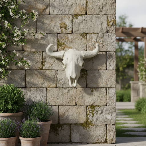 Cow Skull Garden Statue (7 - Inch) Side Angle