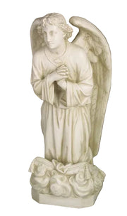 Kneeling angel with a serene facial expression and hands clasped in prayer on a cloud-like base.