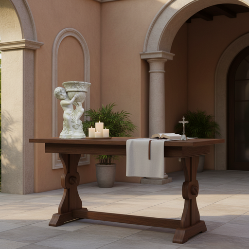 Winged cherub sitting and supporting a large, ornate fluted bowl featuring an intricate woven - pattern rim on a sturdy base. Outdoor Statue (68723L) (13 - Inch) Side Angle