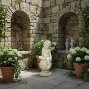Winged Cherub Angel on Sphere Base Outdoor Statue (16 - Inch) Side Angle