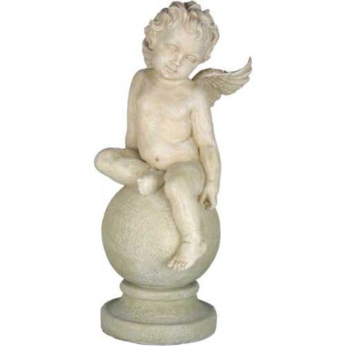 Winged Cherub Angel on Sphere Base Outdoor Statue (16 - Inch)
