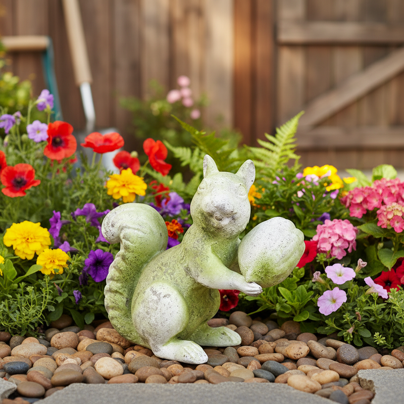Squirrel Garden Statue (12.5 - Inch) Side Angle