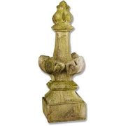 Ornate old world European finial with classical detailing, weathered patina, and sculpted Baroque-inspired accents on a square base.