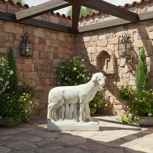Standing Sheep Religious Statue (24 - Inch) Side Angle