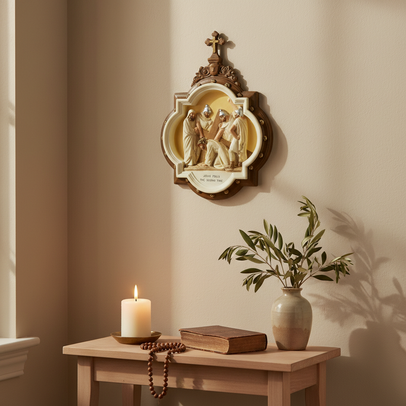 Chapel Wall Plaque Stations of the Cross Number 7 (13.5 - Inch) Side Angle