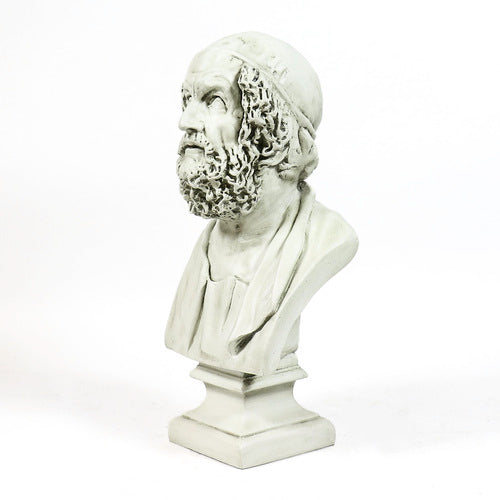 Classical Greek-style bust sculpture with ornate hair detail, shown from the back on a square pedestal base. Other Angle