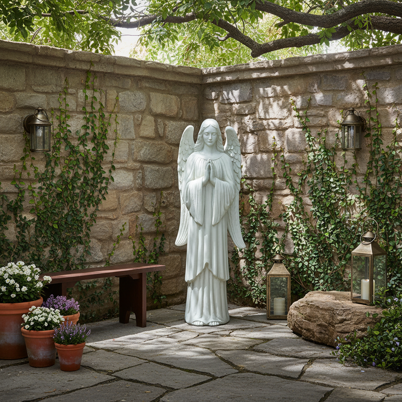 Angel Of Prayer Outdoor Statue (61 - Inch) Side Angle