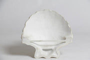 Scallop shell with ornate, old world European detailing and classical ribbed design, evoking Renaissance and Baroque elegance. Side View