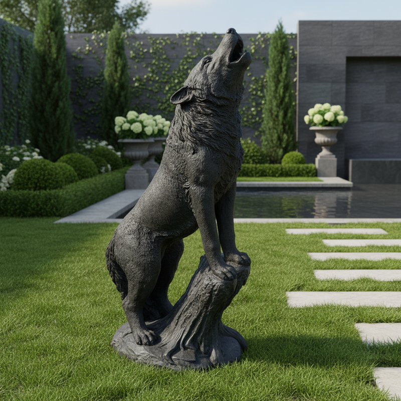 Wolf Garden Statue (37 - Inch) Side Angle