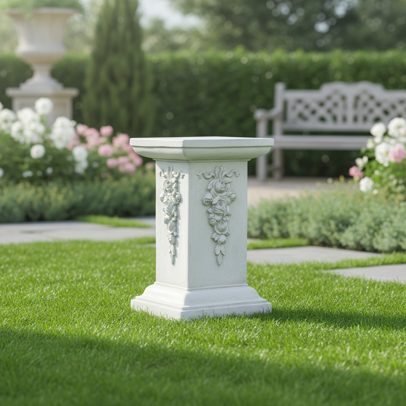 Decorative Square Pedestal Statue (30 - Inch) Side Angle