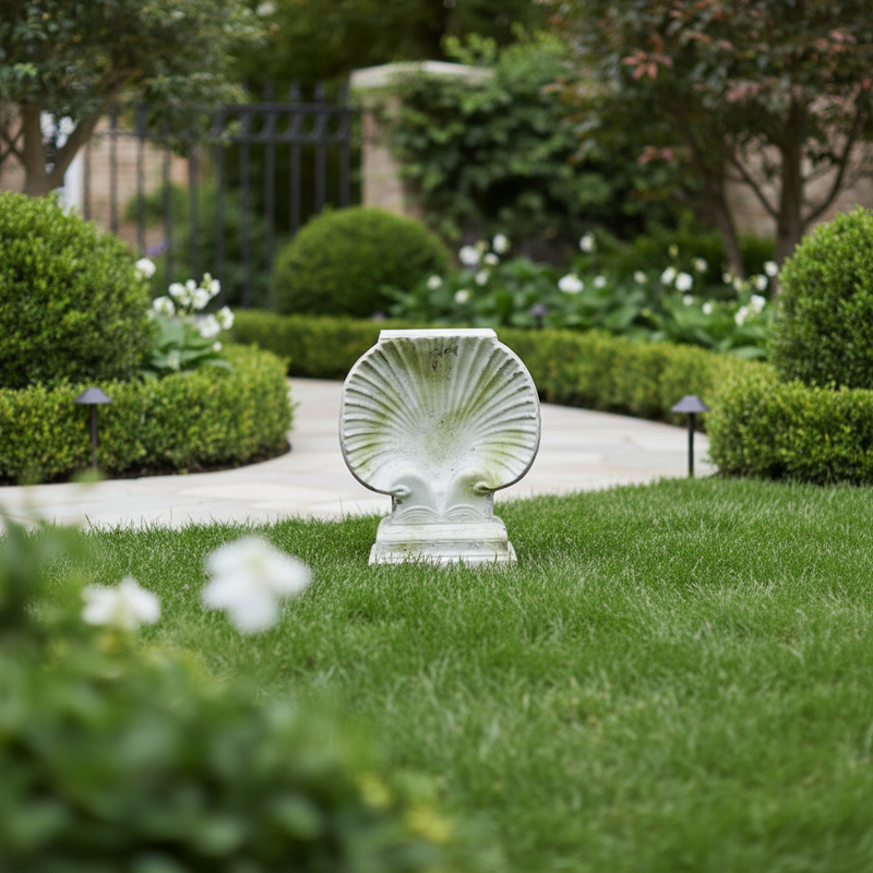 Shell Table Base Garden Statue (30 - Inch) Side Angle