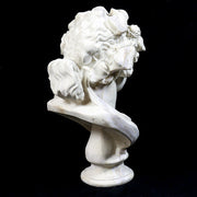 Classical Greco-Roman style bust with ornate floral crown and serene facial expression, inspired by Renaissance sculpture. Different Angle