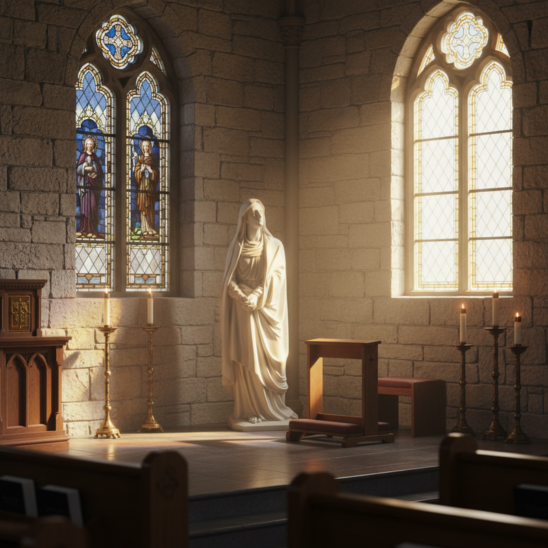 Our Lady of Sorrow Mary Statue (65 - Inch) Side Angle