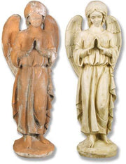 Standing angel  and hands clasped in prayer, featuring large detailed wings  on a simple rounded base.