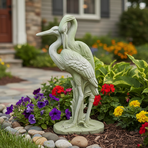 Cranes Bird Garden Statue (24 - Inch) Side Angle