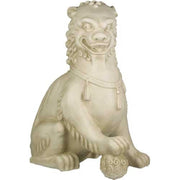 Foo dog statue with ornate detailing, classical old world European style, intricate mane, and decorative tassel necklace