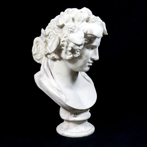 Classical Greco-Roman style bust with ornate floral crown and serene facial expression, inspired by Renaissance sculpture. Other Angle