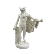 Classical Greek-style male statue with draped cloak, laurel wreath, and ornate detailing in a Renaissance-inspired pose.