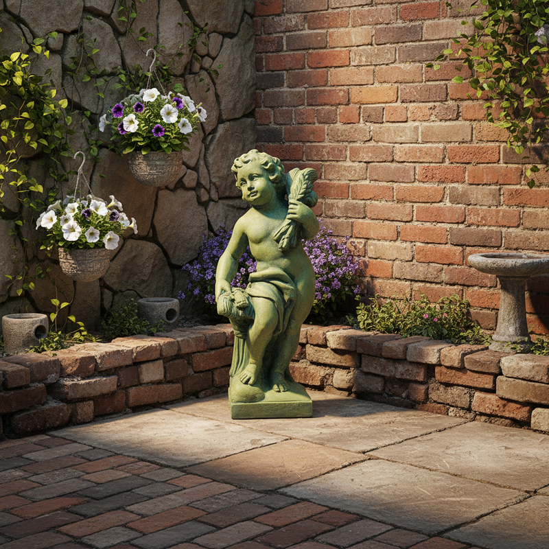 Cherub Garden Outdoor Statue (24 - Inch) Side Angle