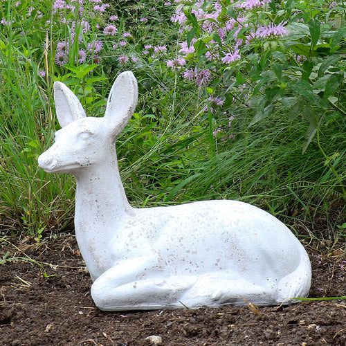 Sitting Deer Fawn Garden Statue (14 - Inch) Side Angle