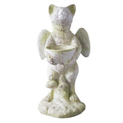 Whimsical cat angel statue holding a shallow bowl with small wings. Outdoor Statue (21 - Inch)