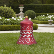 Ornate bell with classical old world European design, featuring Baroque-inspired silver patterns and scalloped detailing. Side Angle
