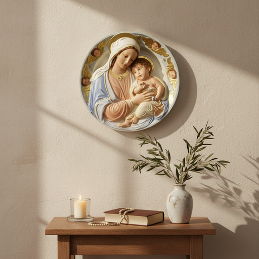 Virgin Mary Madonna and Child Catholic Plaque (28.0 - Inch) Side Angle