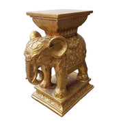 Elephant pedestal with ornate Baroque detailing, classical motifs, and old world European decorative accents. Side View